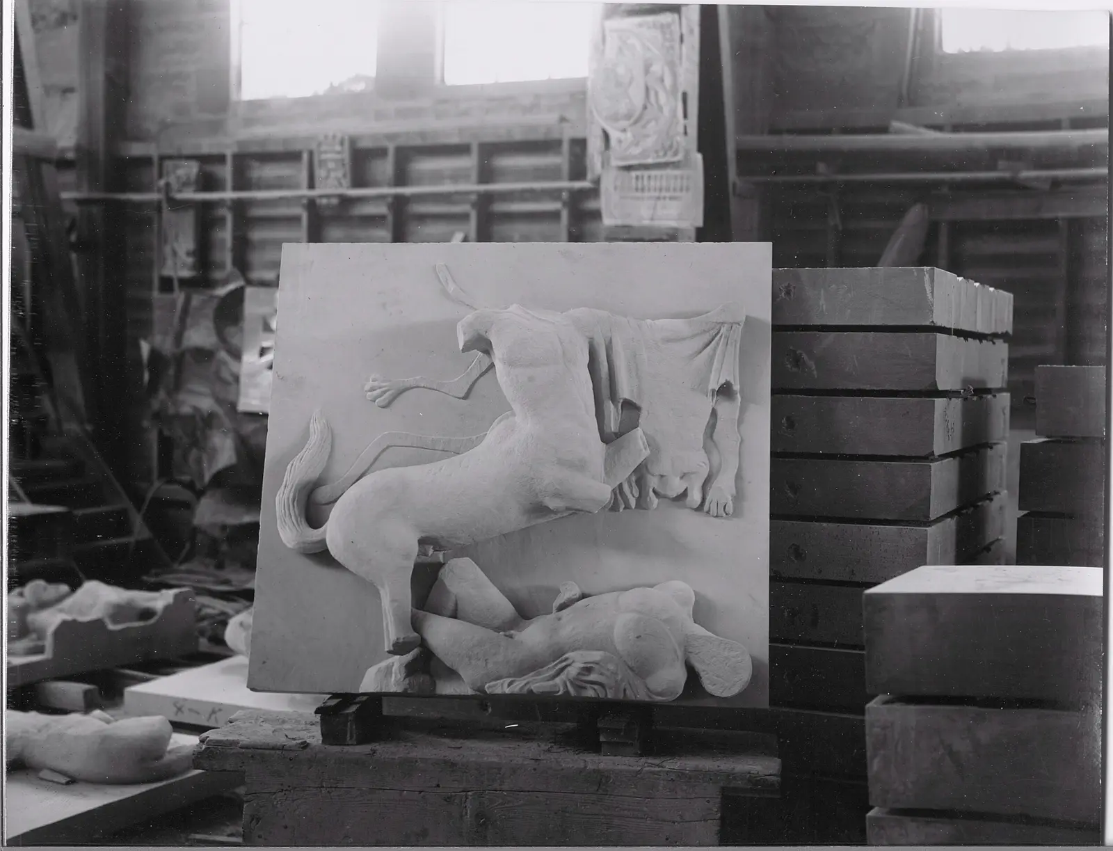 Equestrian relief before installation