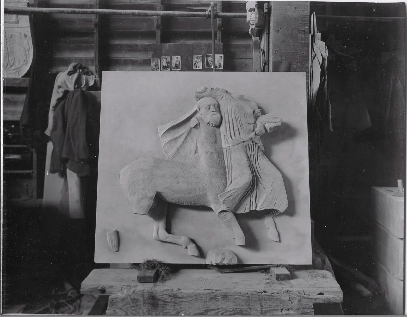 Equestrian relief before installation
