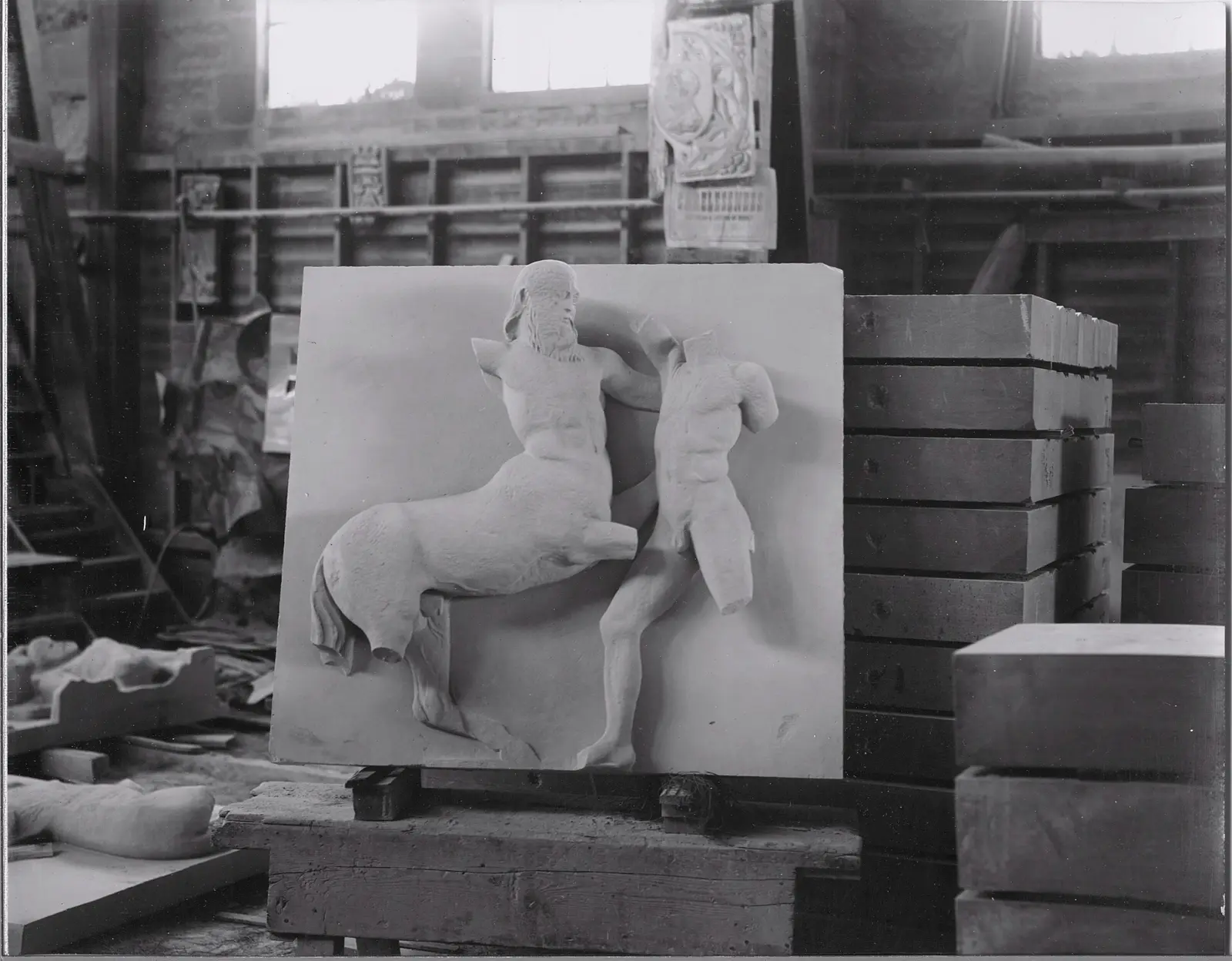 Equestrian relief before installation