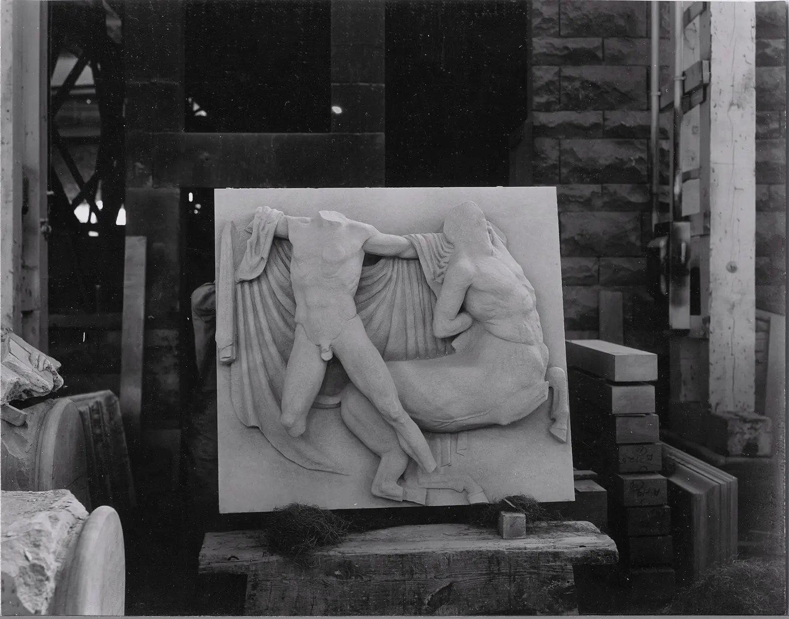 Equestrian relief before installation