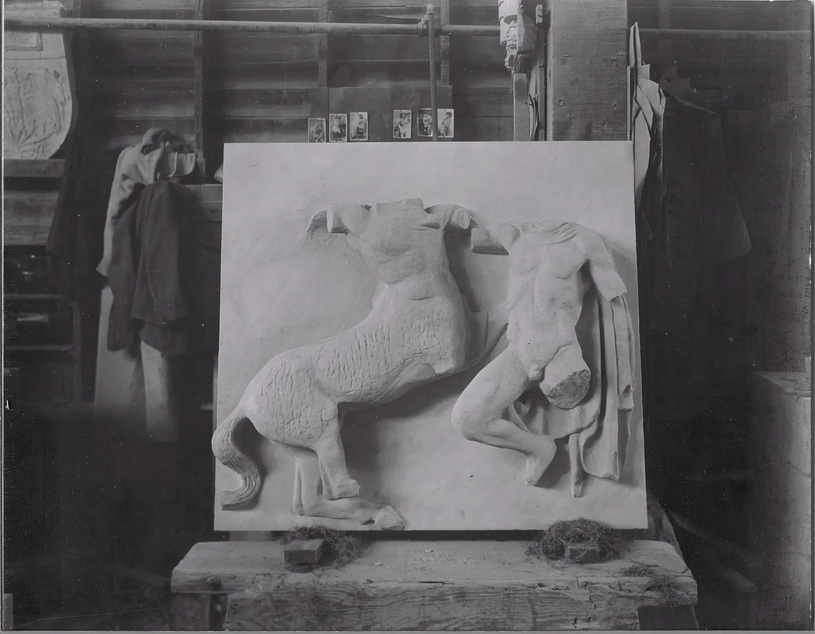 Equestrian relief before installation