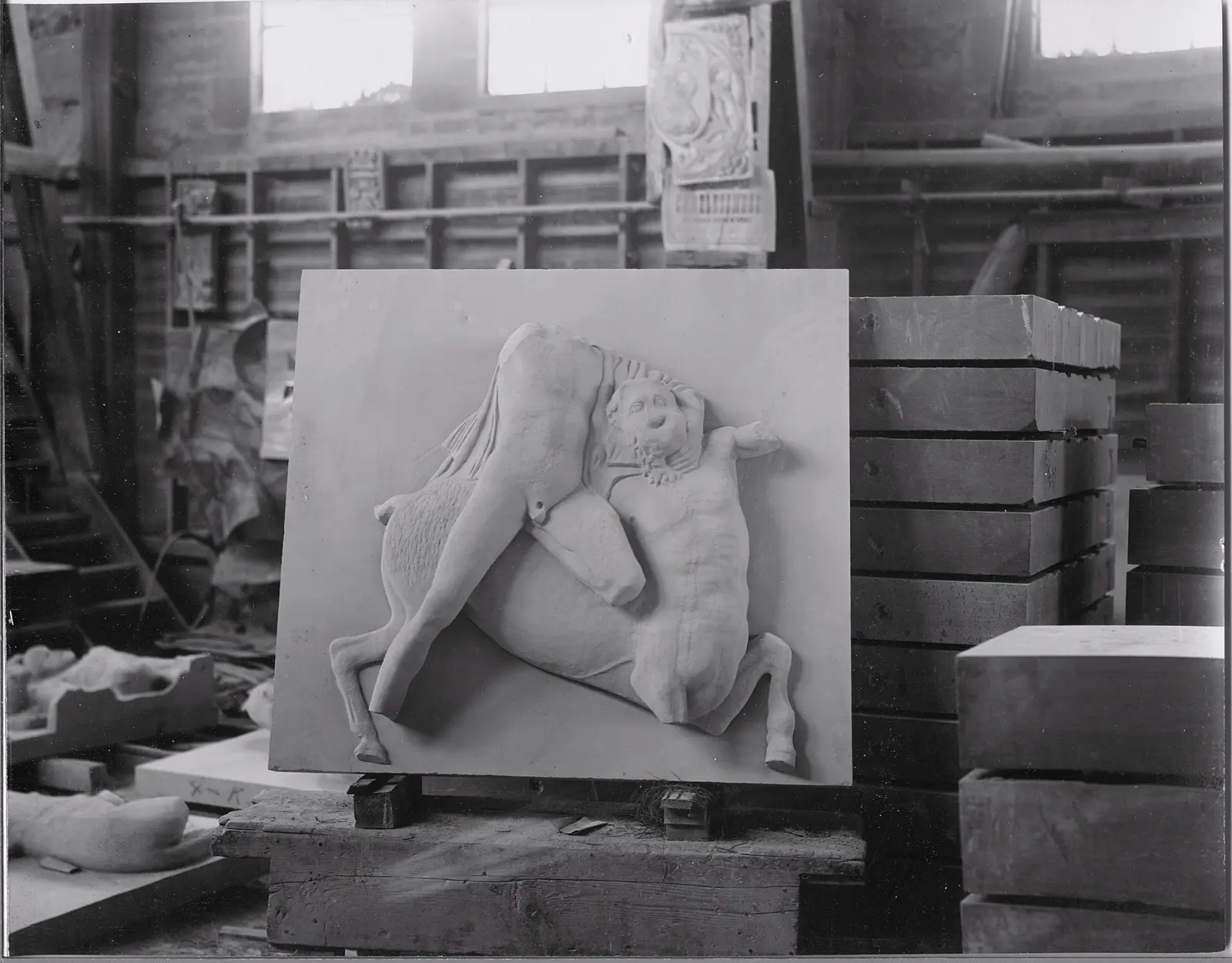 Equestrian relief before installation