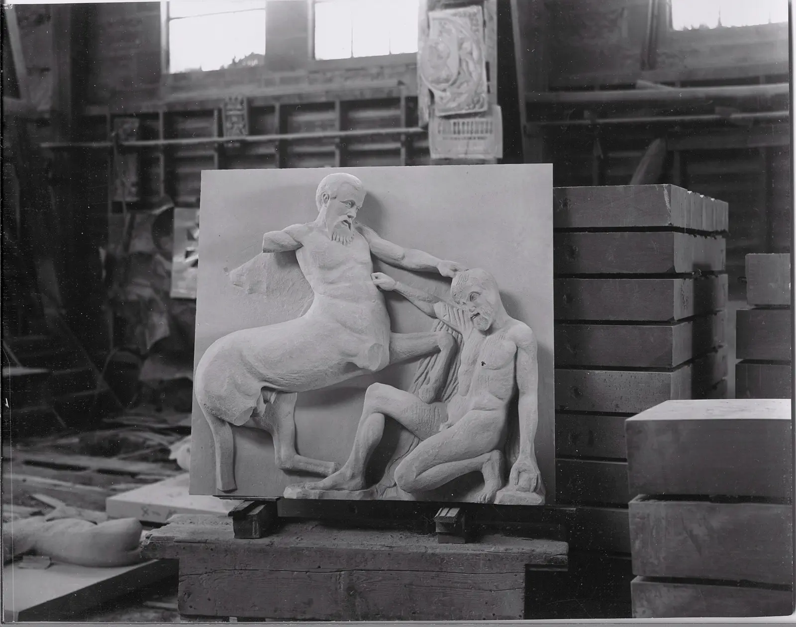 Equestrian relief before installation