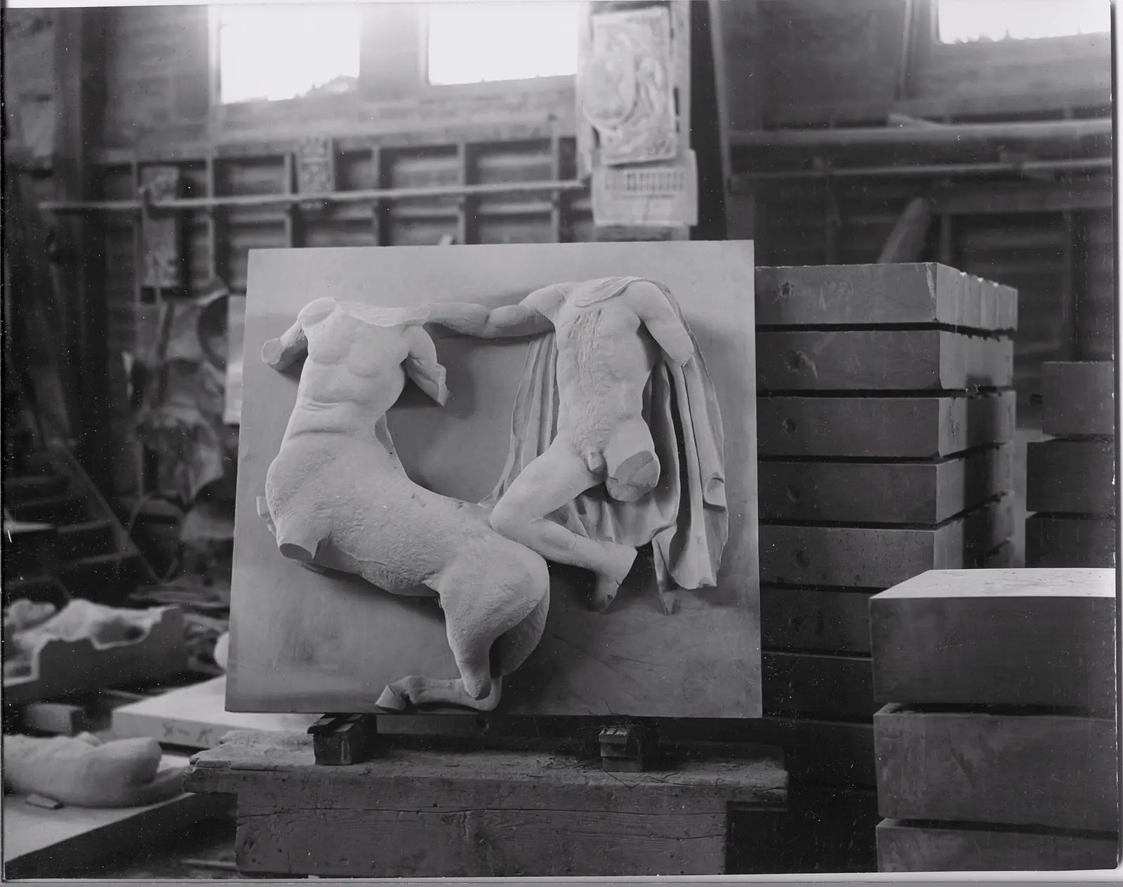 Equestrian relief before installation