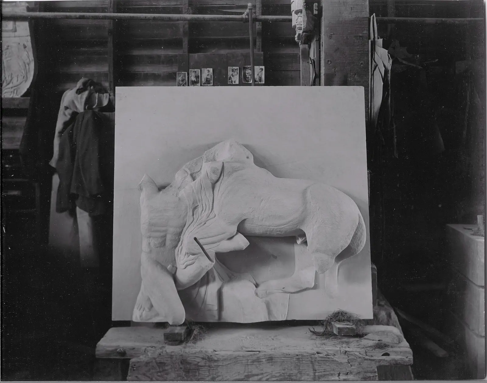 Equestrian relief before installation