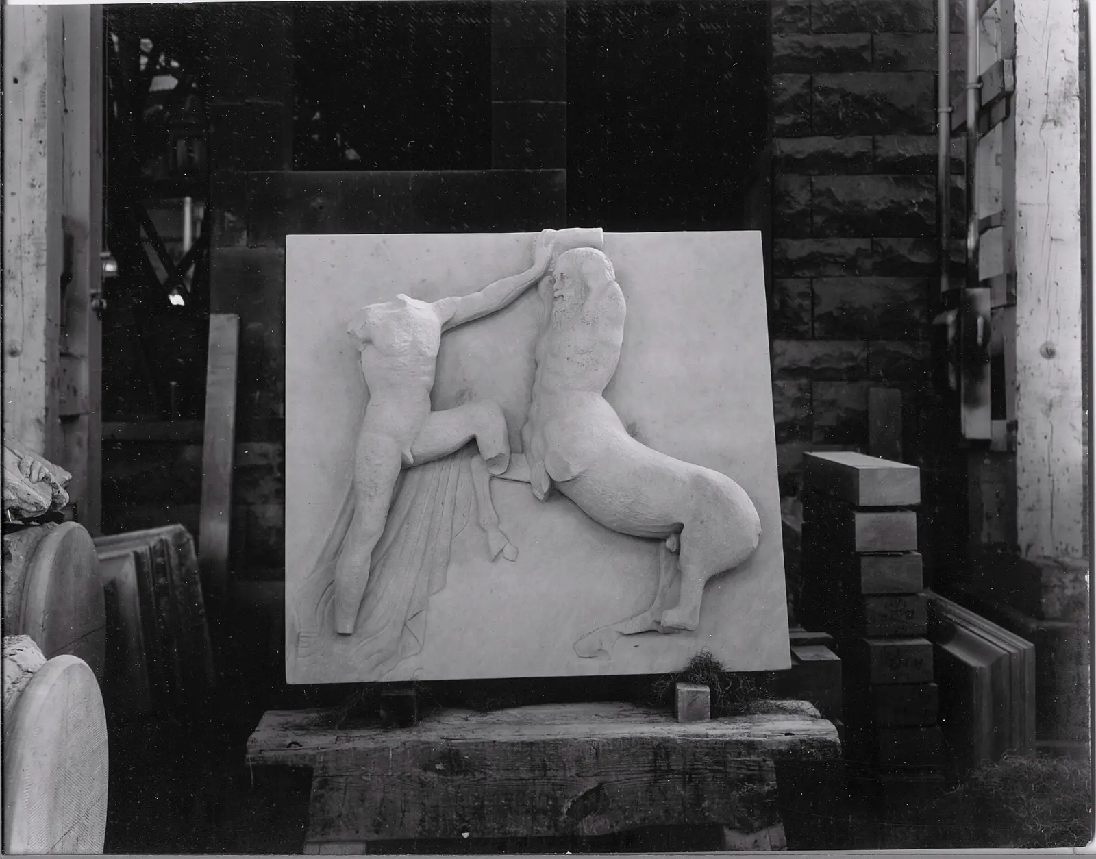 Equestrian relief before installation