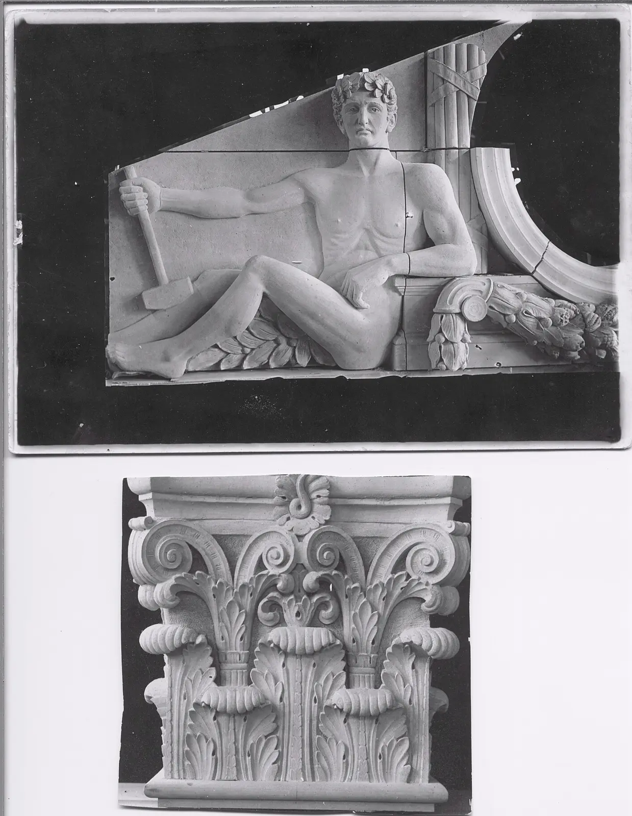 Figural and foliate carving details